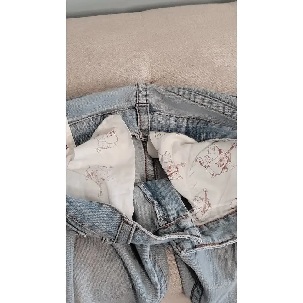 True Religion Billy Jeans Men's 36x30 Light Wash USA Flap Pocket Distressed